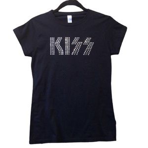 KISS Black Short Sleeve Tee Rhinestone Bling Small